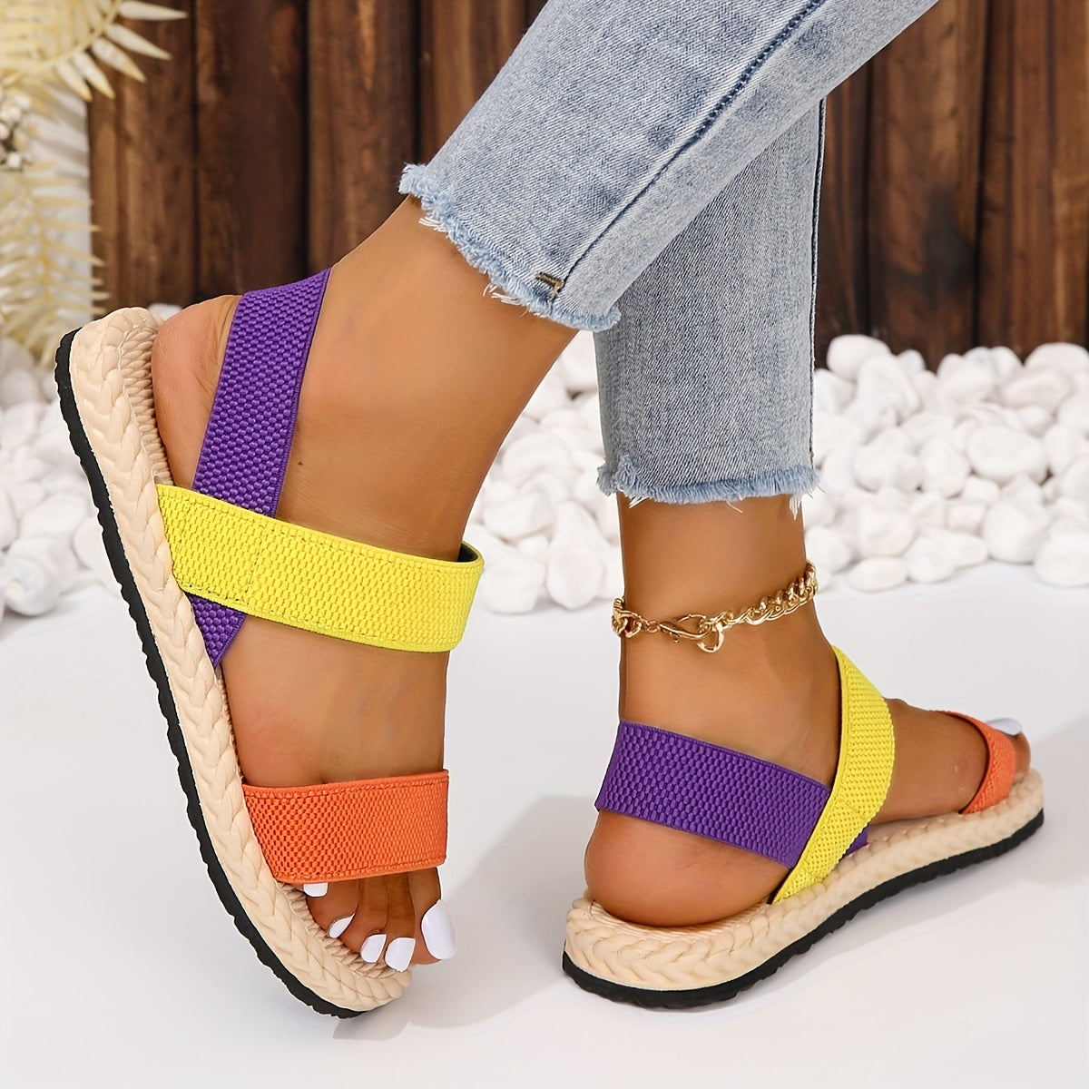 Otwarte palce u stóp, sprężyste paski, naśladowanie Espadrille Sole, buty plażowe