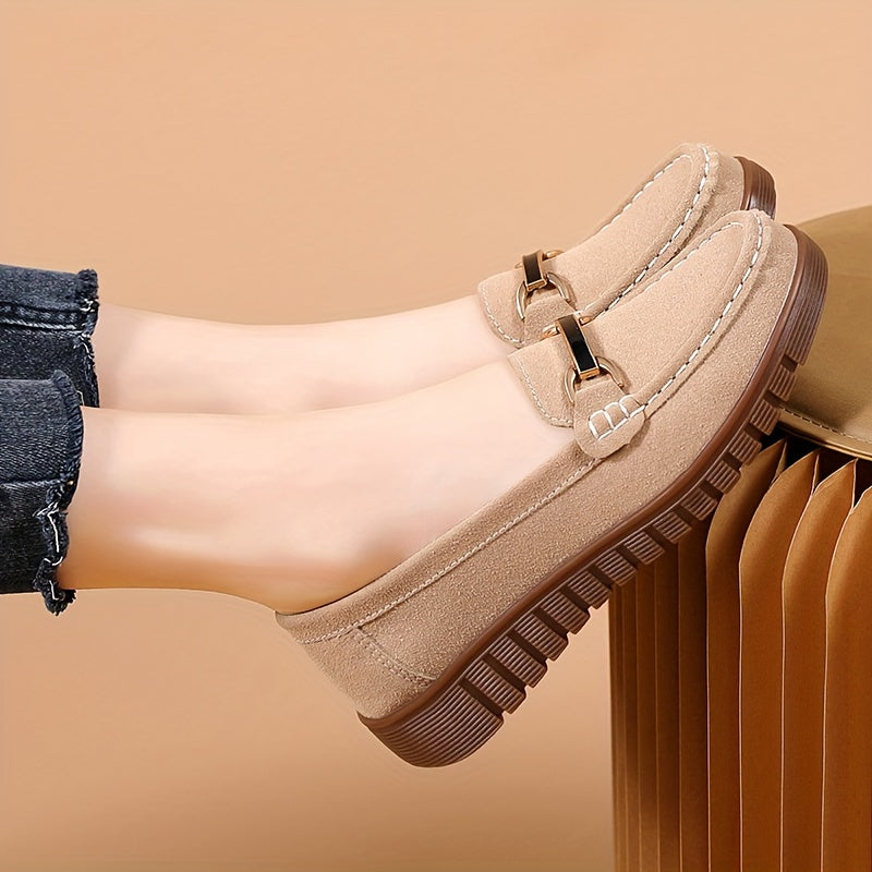 Damskie loafersy z metalową klamrą, casualowe wsuwane buty w jednolitych kolorach