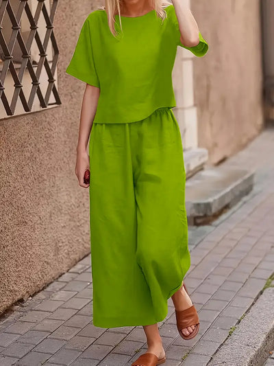 Dwuczęściowy zestaw Matcha Green T-Shirt i szerokie spodnie