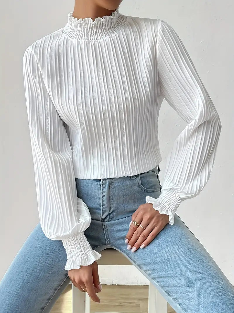 Bluzka Mockneck z falbanami i rękawami w kształcie lampionów, elegancko teksturowana