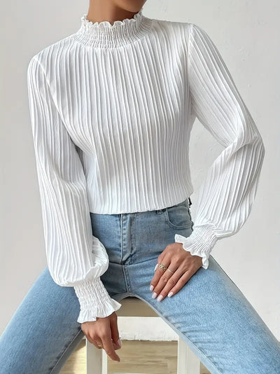 Bluzka Mockneck z falbanami i rękawami w kształcie lampionów, elegancko teksturowana