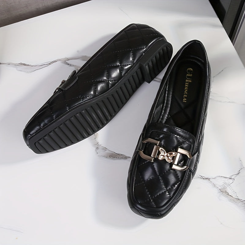 Czarne loafersy Penny, pikowany wzór z cekinami, lekkie płaskie buty