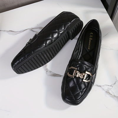 Czarne loafersy Penny, pikowany wzór z cekinami, lekkie płaskie buty