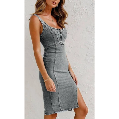 Sara™ - Dżinsowa sukienka o wąskim kroju zapewniająca elegancki wygląd