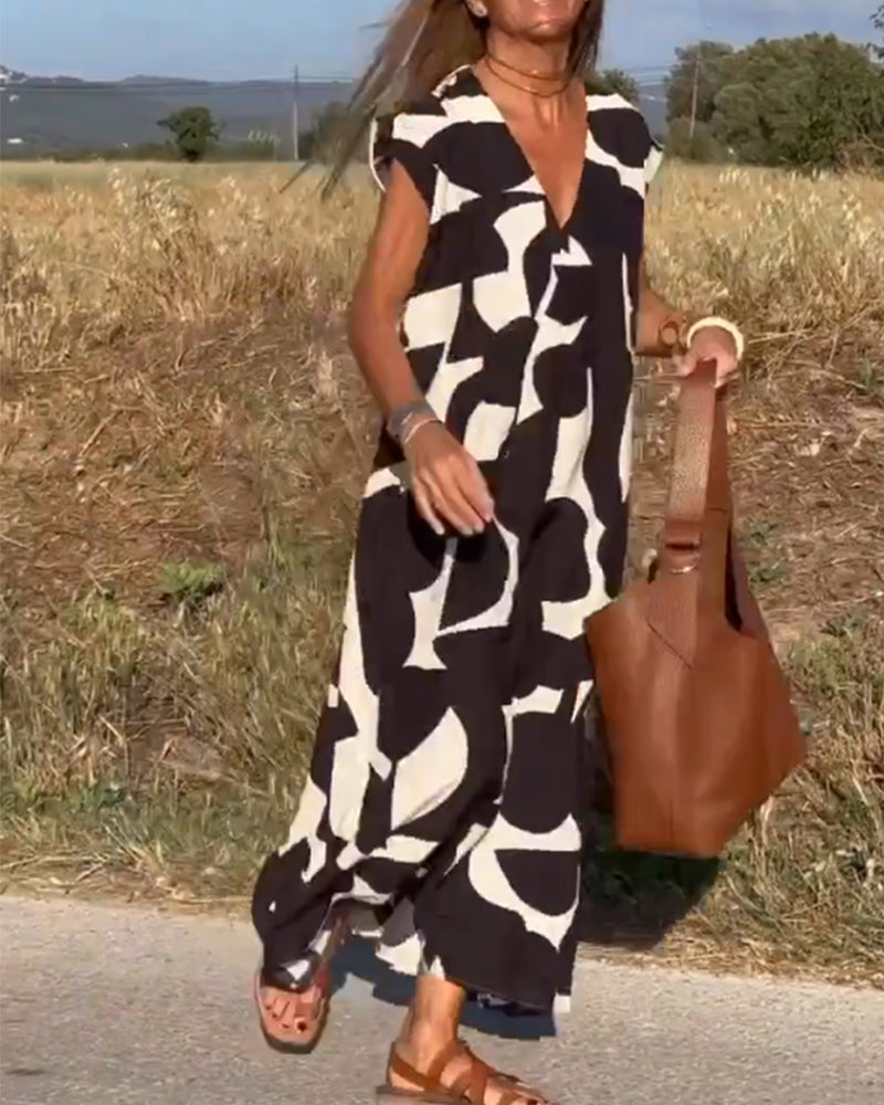 Sukienka z nadrukiem Mirabella™ V-Neck: Eksplozja stylu i elegancji!
