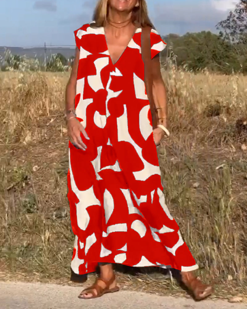 Sukienka z nadrukiem Mirabella™ V-Neck: Eksplozja stylu i elegancji!