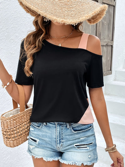 T-shirt damski na lato, wygodny, casualowy top wykonany z poliestru