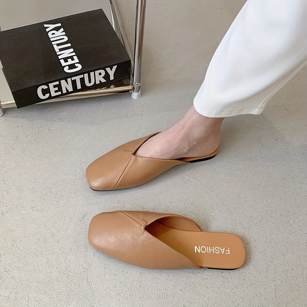 Eleganckie klapki damskie, kwadratowy nosek, lekkie buty ze sztucznej skóry