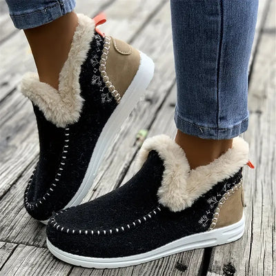 Buty zimowe - wygodne płaskie buty wsuwane z pluszową podszewką