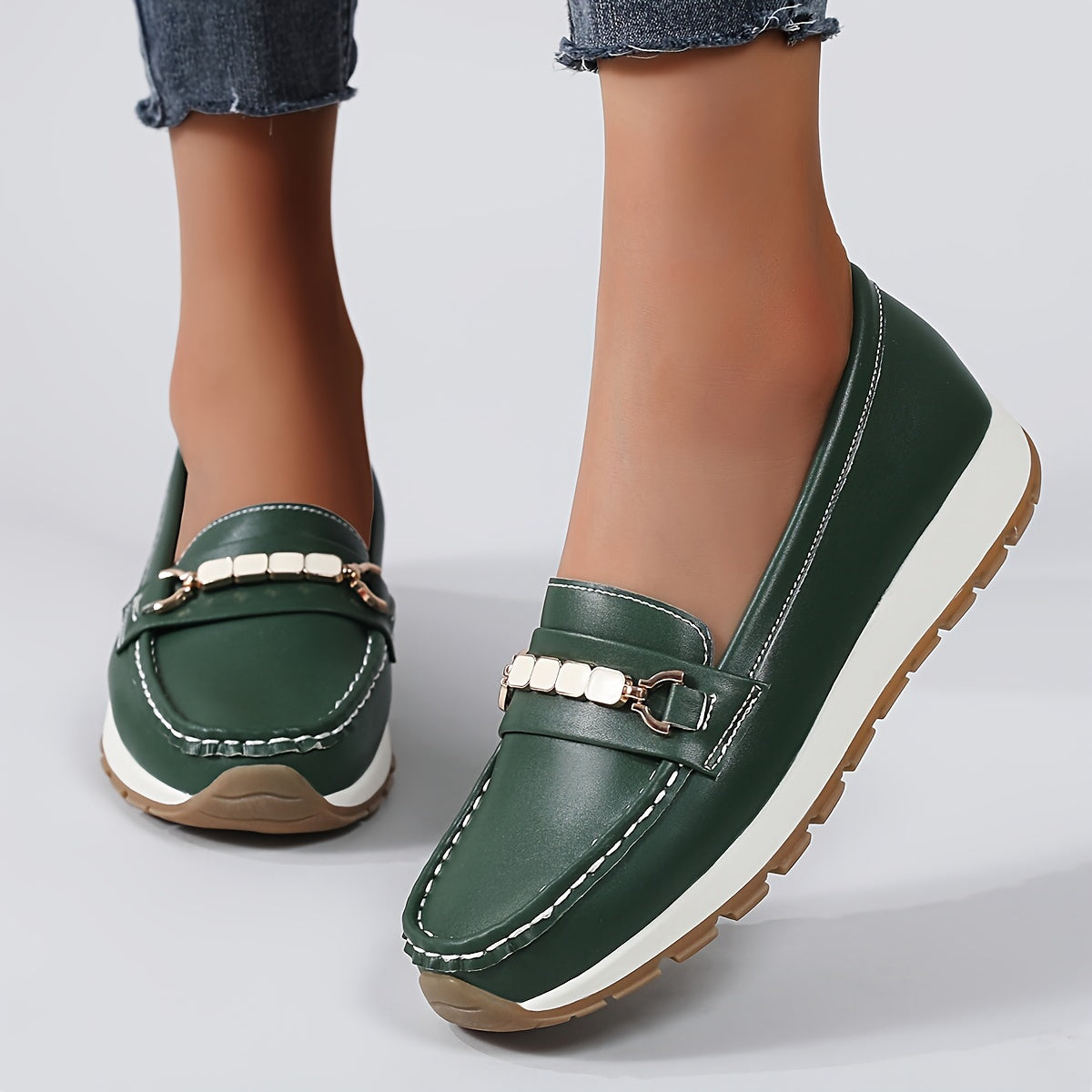 Damskie wsuwane loafersy - Lekkie buty casualowe ze sztucznej skóry z podeszwą pu