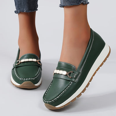Damskie wsuwane loafersy - Lekkie buty casualowe ze sztucznej skóry z podeszwą pu