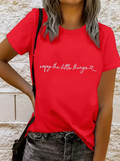 Min — T-shirt z krótkim nadrukiem i okrągłym dekoltem w stylu Casual Chic Vibes
