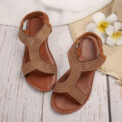 Letnie płaskie buty z kryształowym zdobieniem, oddychające buty wsuwane
