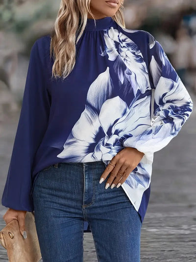 Elegantes Langarmshirt mit Blumenmuster und Stehkragen
