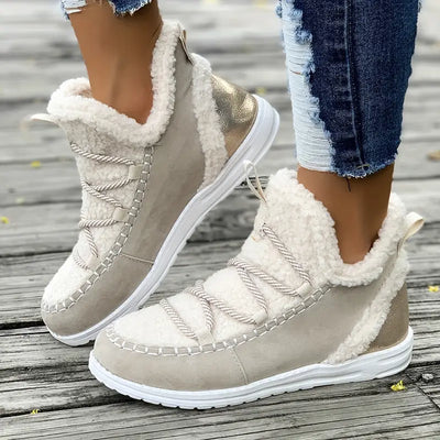 Damskie płaskie buty zimowe - Buty casual z materiału i PU