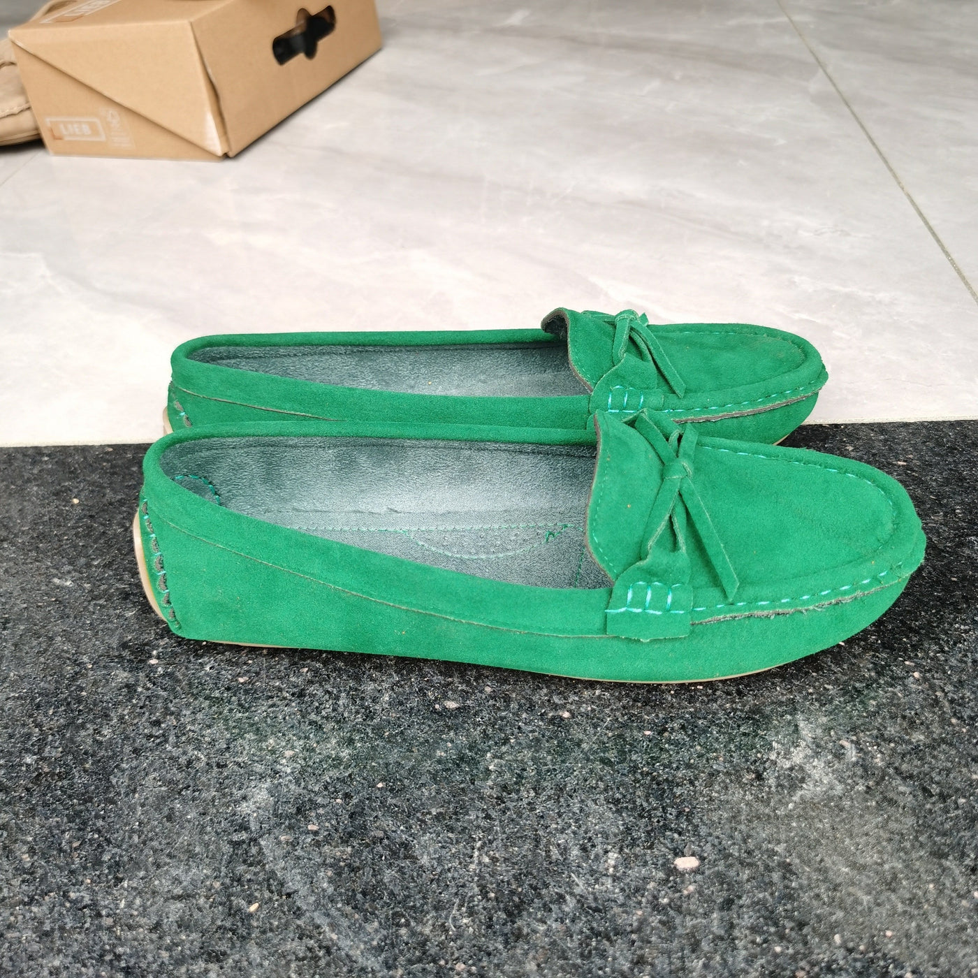 Retro loafersy z kokardą, buty wsuwane z okrągłym noskiem