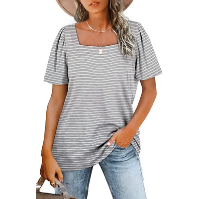 Casualowy T-shirt z okrągłym dekoltem i półrękawami w paski