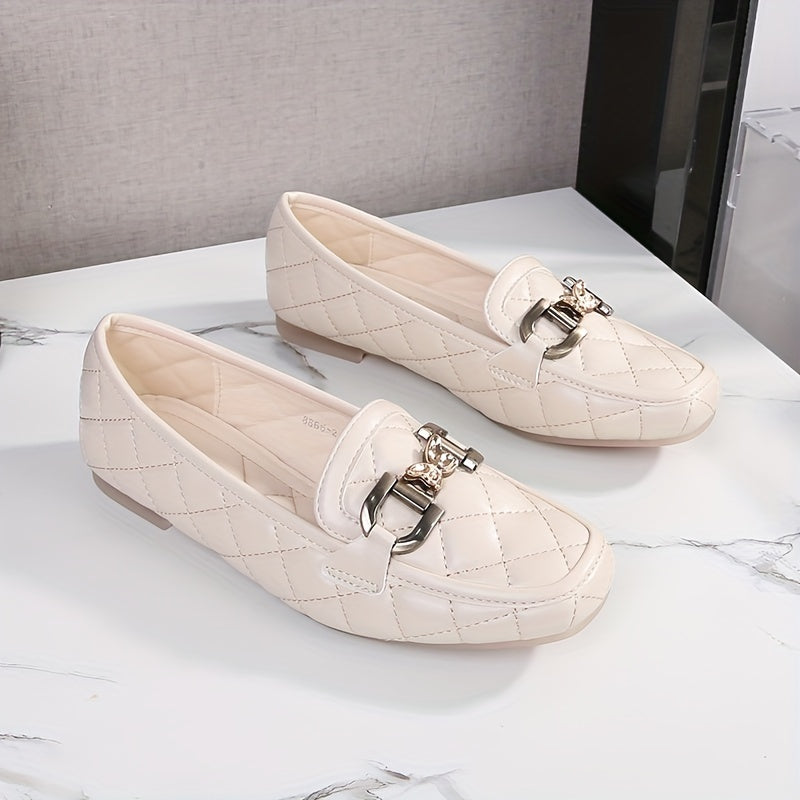 Czarne loafersy Penny, pikowany wzór z cekinami, lekkie płaskie buty