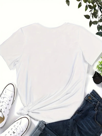 T-shirt z krótkim rękawem dla kobiet z oddechem dla zwierząt, okrągły dekolt