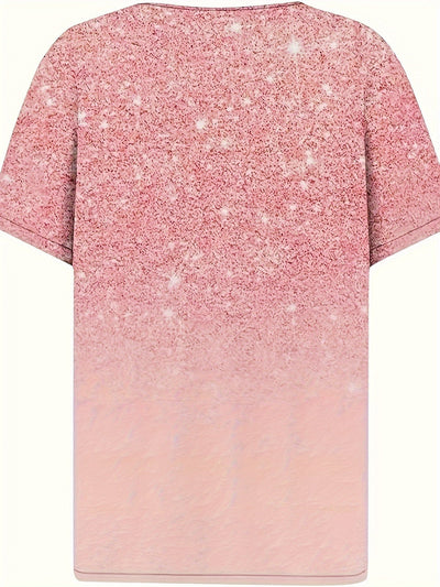 Lniany T-shirt damski – casualowa koszula z krótkim rękawem, graficznym nadrukiem i zapięciem na guziki