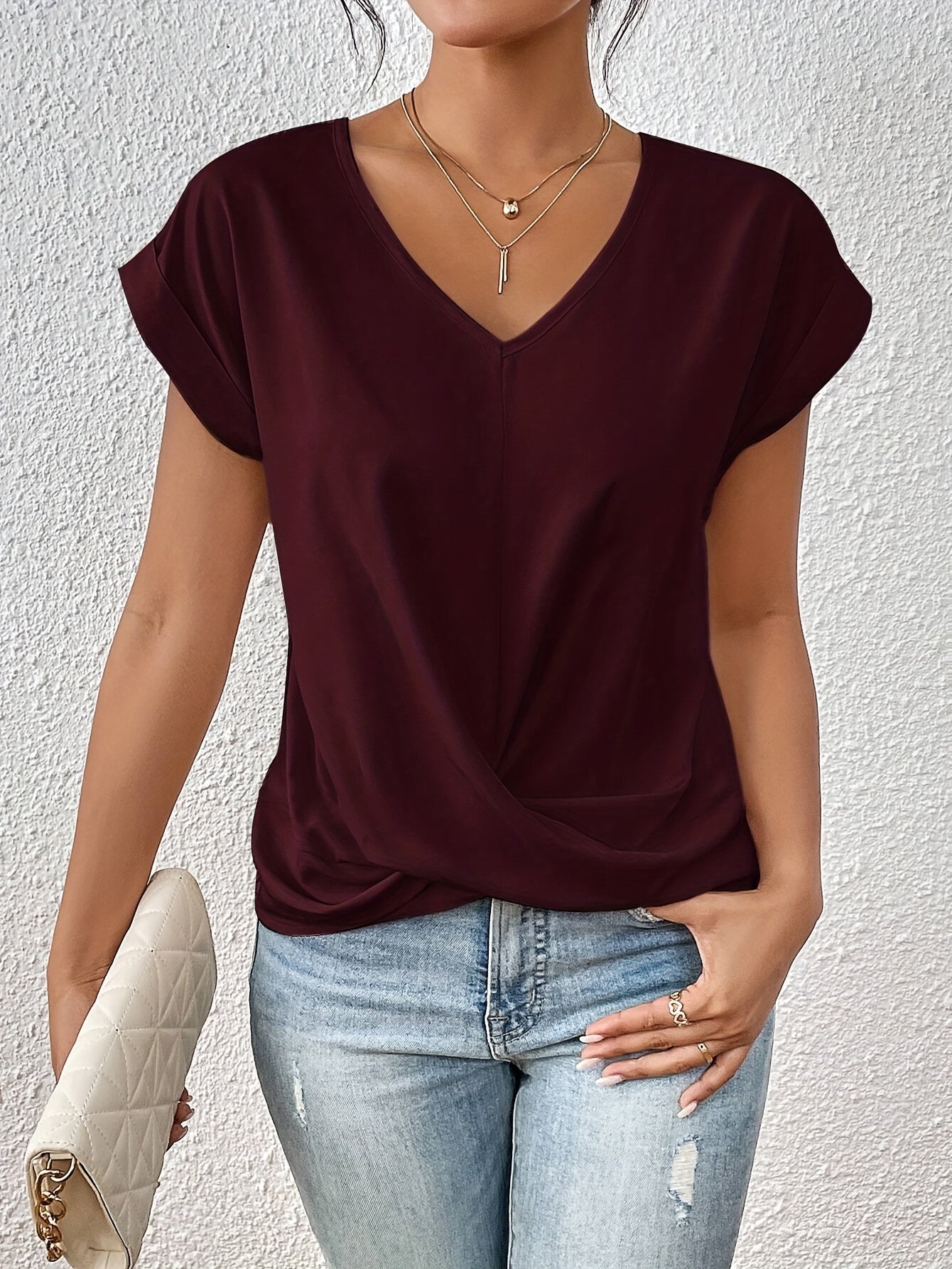 Janice Damski T-shirt – Lekka Bluzka z Dekoltem w Serce i Letnim Krojem