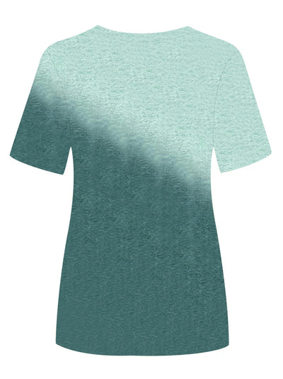T-shirt z blokami kolorów – okrągły dekolt, krótki rękaw, swobodny, letni top