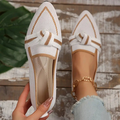 Płaskie buty z dzianiny z kokardką, miękkie, lekkie i oddychające