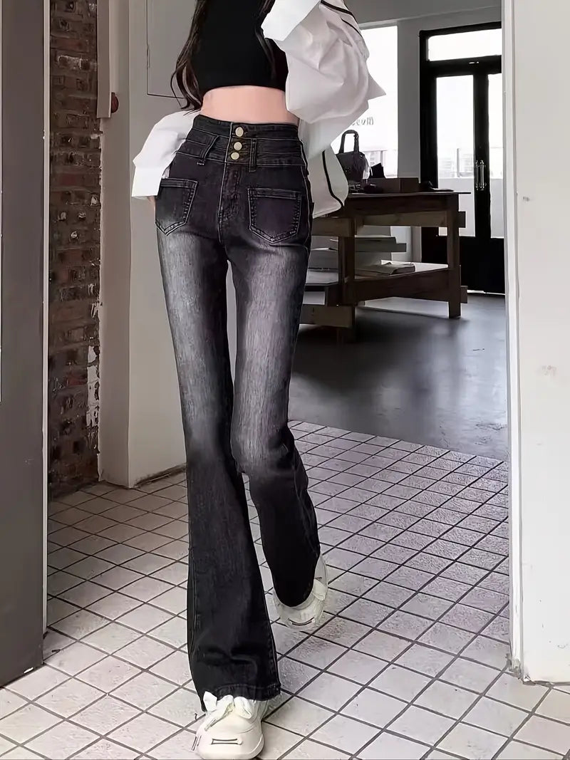 Dżinsy Bootcut z wysokim stanem - wyszczuplający, elastyczny denim, na co dzień i do prania