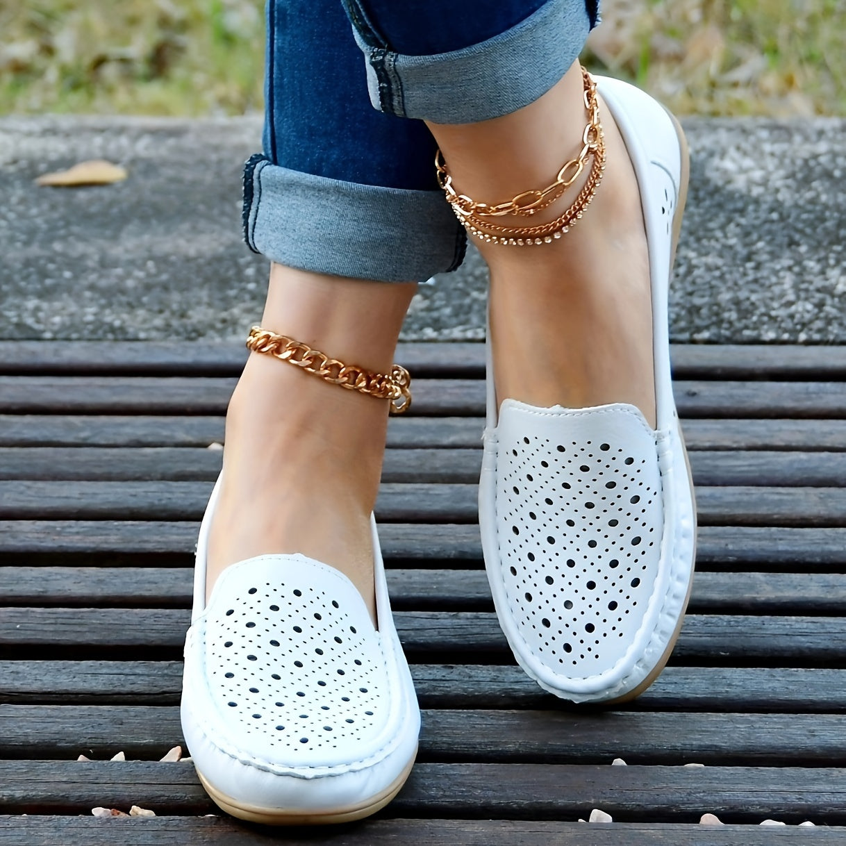 Damskie wydrążone mokasyny, oddychające płaskie buty wsuwane