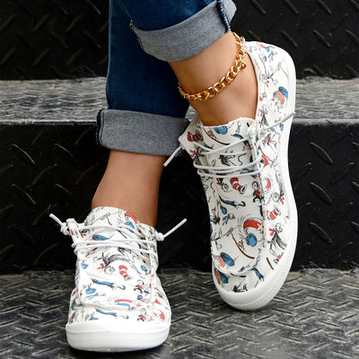 Casual Cartoon Print Booper for Women-Light Slip-on Canvas Buty
