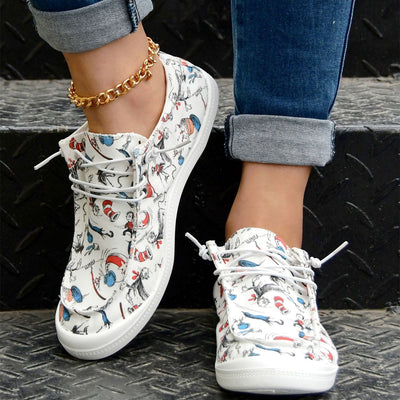Casual Cartoon Print Booper for Women-Light Slip-on Canvas Buty