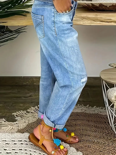 Dżinsy damskie typu boyfriend w stylu retro - styl Bootcut, dżins z wysokim stanem