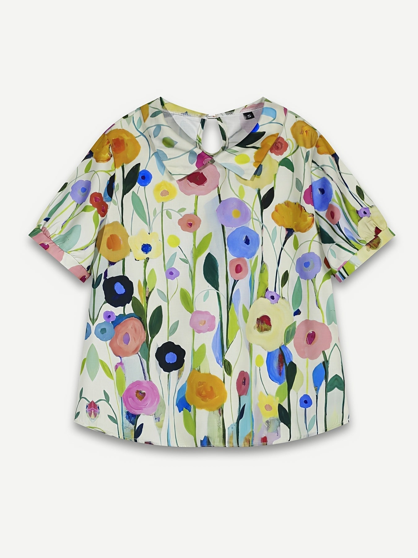 Linneblus för kvinnor med blommönster i oljemålning - Casual & luftig
