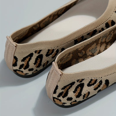 Ladies Leopard Ballerinas-Punkt Poślizg-on Light Ramin