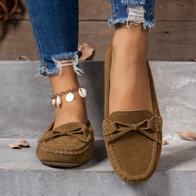 Retro loafersy z kokardą, buty wsuwane z okrągłym noskiem