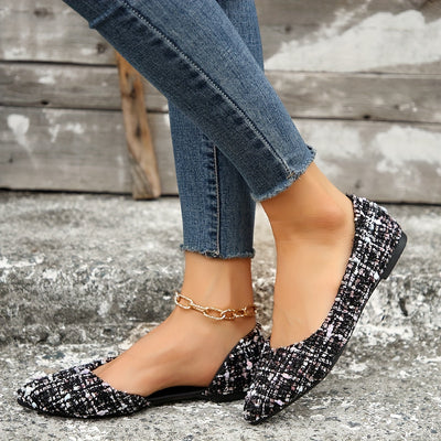 Elegancki czubek palca płaski, wycięty boku Tweed-Slip-On Buty