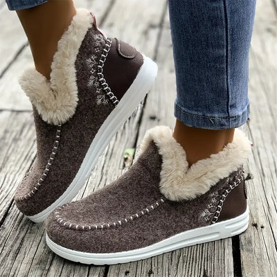 Buty zimowe - wygodne płaskie buty wsuwane z pluszową podszewką
