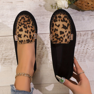 Letnie loafersy damskie - Wygodne buty wsuwane z nadrukiem lamparta