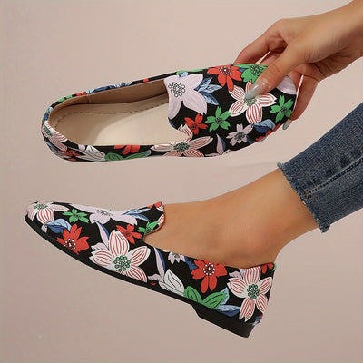 Damskie wsuwane loafersy w kwiaty - wygodne, lekkie buty na wakacje