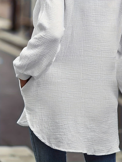Bluzka plus size zapinana na guziki, casualowa, z długimi rękawami i kieszeniami