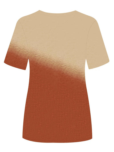 T-shirt z blokami kolorów – okrągły dekolt, krótki rękaw, swobodny, letni top