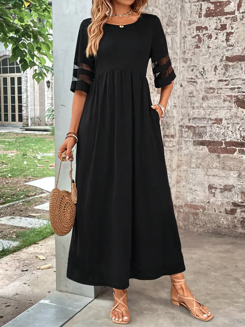 Elegancka sukienka z półrękawkiem i eleganckim ściegiem z siatki