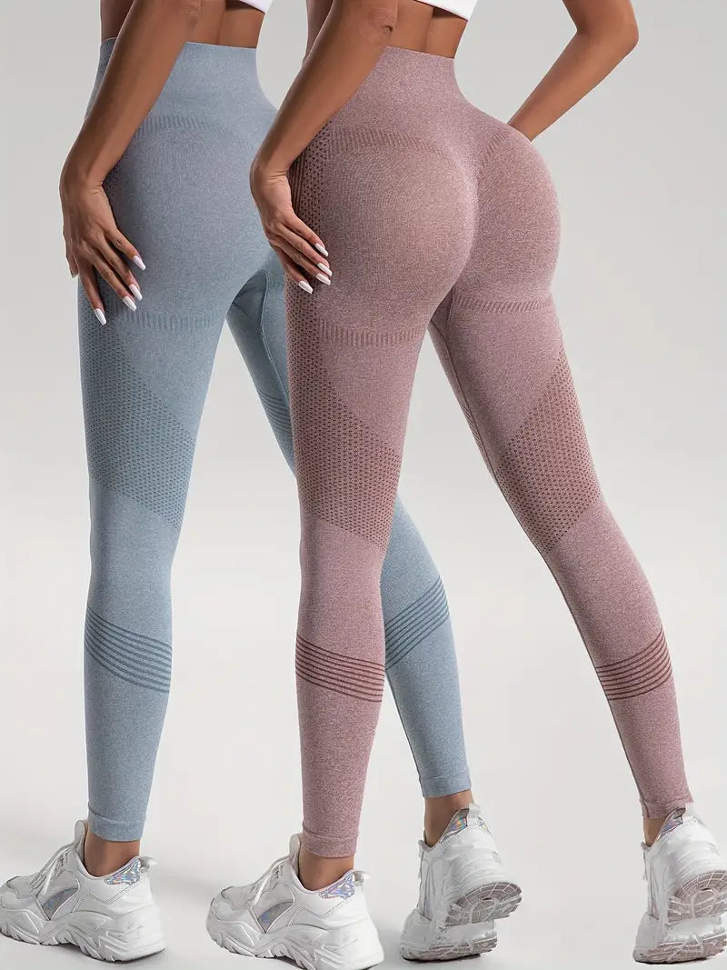 Dahlia - 2 szt. Legginsy sportowe do jogi i fitness w jednolitym kolorze o wysokiej rozciągliwości