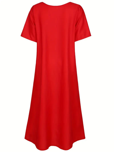 Sukienka maxi plus size czerwono-czarna z kieszeniami Casual