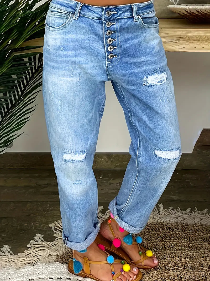 Dżinsy damskie typu boyfriend w stylu retro - styl Bootcut, dżins z wysokim stanem