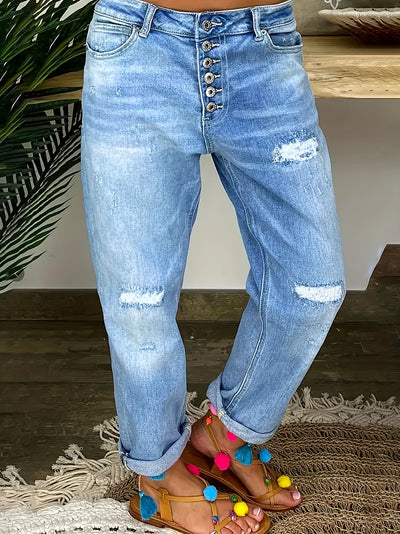 Dżinsy damskie typu boyfriend w stylu retro - styl Bootcut, dżins z wysokim stanem