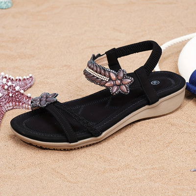 Boho Chic Women Sandals z błyszczącymi dżerstonami