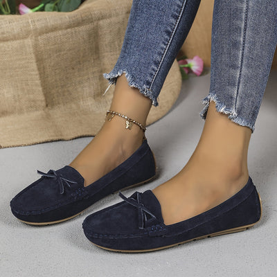 Retro loafersy z kokardą, buty wsuwane z okrągłym noskiem