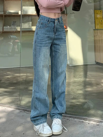Dżinsy z wysokim stanem i szerokimi nogawkami Klasyczny, sprany denim o luźnym kroju