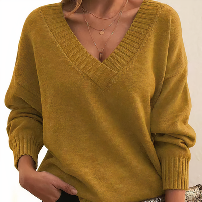 Miękki Dzianinowy Sweter z Dekoltem w Serek | Idealny na Jesień